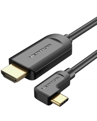 Кабел Vention - CGVBG, Right Angle, USB-C/HDMI, 1.5m, черен - 1