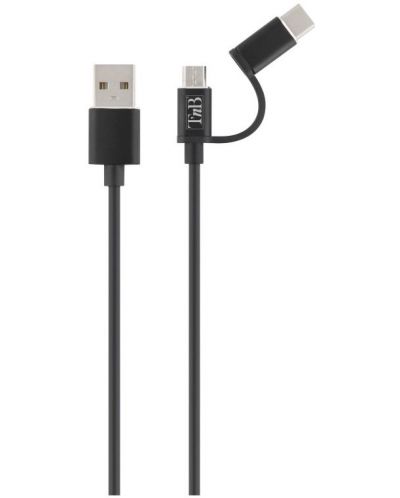 Кабел TnB - 2 в 1, USB-A/Micro USB/USB-C, 1 m, черен - 2