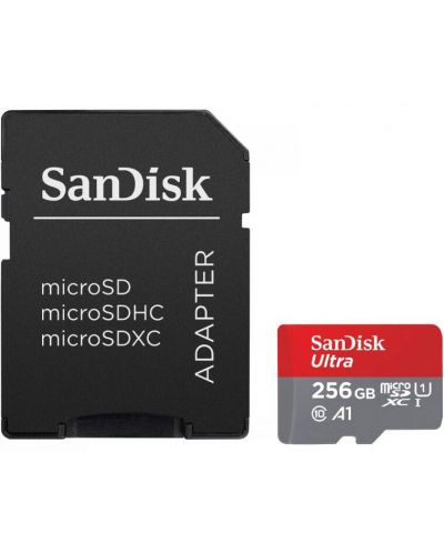 Карта памет SanDisk - Ultra, 256GB, microSDXC, Class10 + адаптер - 1