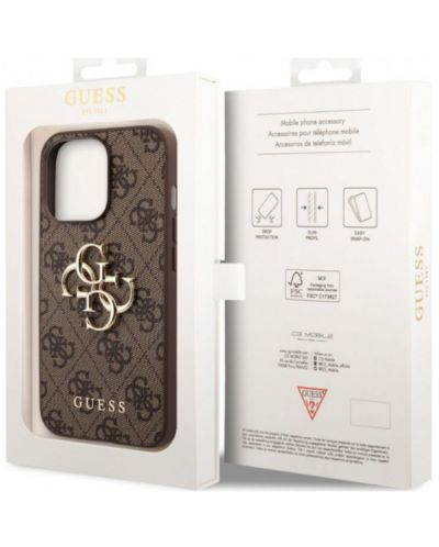Калъф Guess - PU 4G Metal Logo, iPhone 14 Pro Max, кафяв - 6