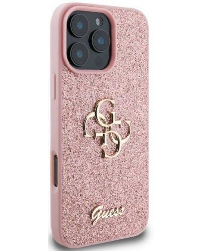 Калъф Guess - PU Fixed Glitter 4G Metal Logo, iPhone 16 Pro Max, розов - 2