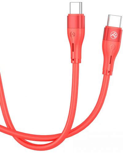 Кабел Tellur - Silicone, USB-C/USB-C, 1 m, червен - 2
