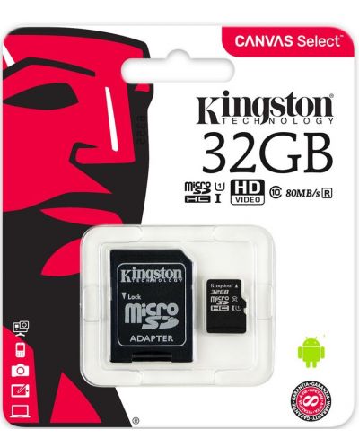 Карта памет Kingston -  Ultra, SDCS/32GBSP, Class10 + адаптер - 2