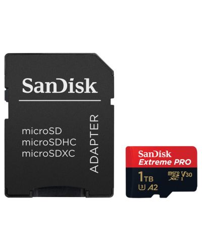 Карта памет SanDisk - Extreme PRO, 1TB, microSDXC, Class10 + адаптер - 1