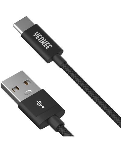 Кабел Yenkee - 301 BK, USB-A/USB-C, 1 m, черен - 1