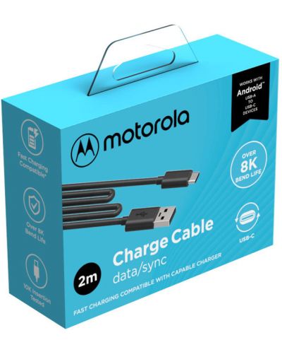 Кабел Motorola - SJC00ACB20EU1, USB-A/USB-C, 2 m, черен - 2