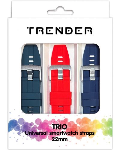 Каишки Trender - Trio Silicone, 22 mm, 3 броя, зелена/червена/синя - 1