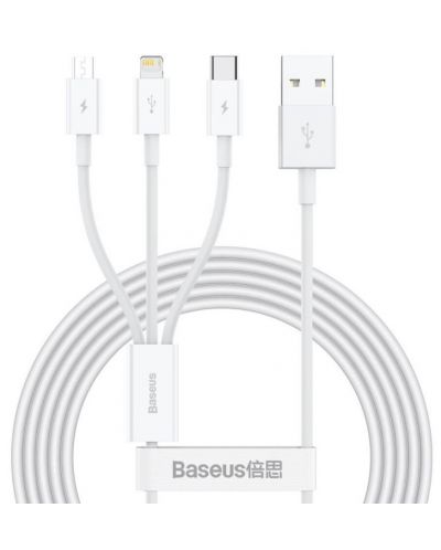 Кабел Baseus - Superior, USB-А/Lightning/Micro USB/USB-C, 1.5 m, бял - 1