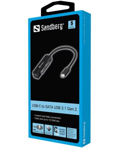 Кабел Sandberg - 136-37, USB-C/SATA USB 3.1 Gen2, черен - 2