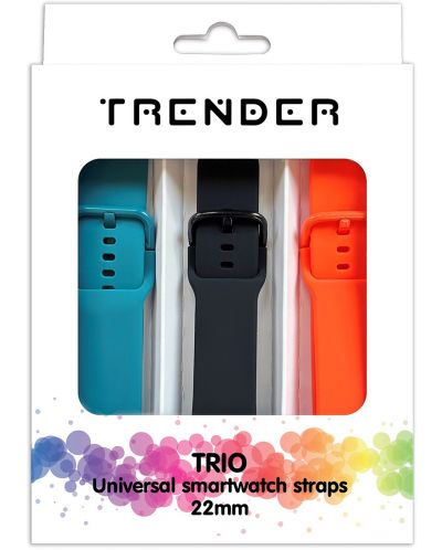 Каишки Trender - Trio Bundle Sport, 22 mm, 3 броя, сива/черна/оранжева - 1