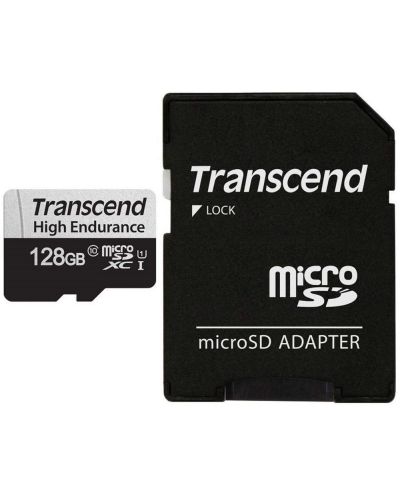 Карта памет Transcend - High Endurance, 128GB, microSD + адаптер - 1