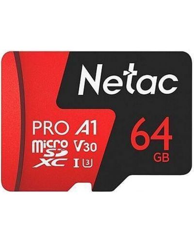 Карта памет Netac - 64GB PRO A1, microSDXC, Class10 + адаптер - 2