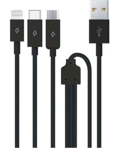 Кабел ttec - Trio Charge, USB-A/USB-C/Micro USB/Lightning, 1.2 m, черен - 1
