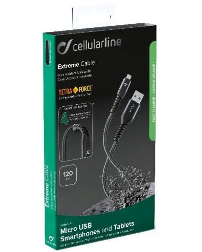 Кабел Cellularline - Tetra Force, USB-A/Micro USB, 1.2 m, черен - 2