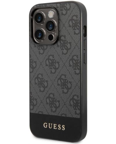 Калъф Guess - 4G Stripe, iPhone 14 Pro Max, сив - 4