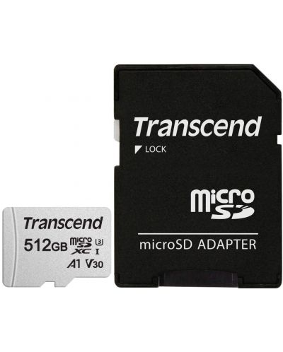Карта памет Transcend - 512GB, 300S, microSDXC UHS-I U3 A1 V30 + адаптер - 2