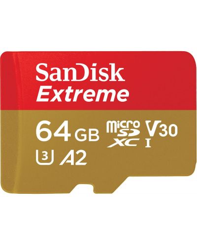 Карта памет SanDisk - Extreme, 64GB, microSDXC, Class10 + адаптер - 1