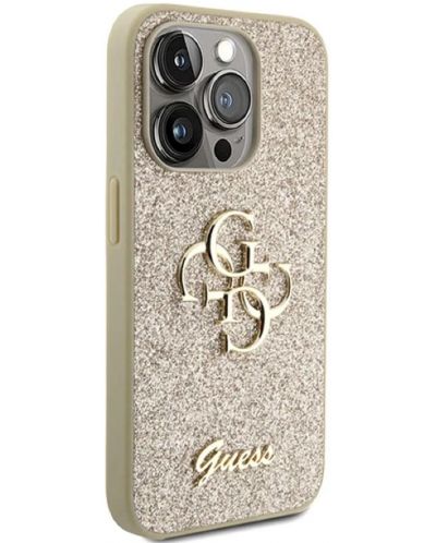 Калъф Guess - Fixed Glitter 4G Metal Logo, iPhone 15 Pro Max, златист - 2