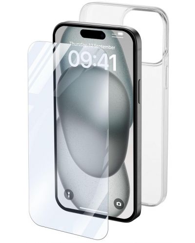 Калъф и протектор Cellularline - iPhone 15, прозрачни - 1