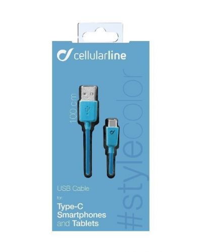 Кабел Cellularline - 5182, USB-A/USB-C, 1 m, син - 2