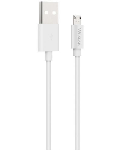 Кабел Wesdar - 2075100254, USB-A/Micro USB, 1.2 m, бял - 1