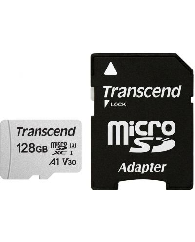 Карта памет Transcend - 128GB, microSD, UHS-I + адаптер - 1