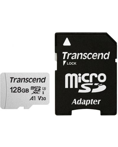 Карта памет Transcend - 128GB, UHS-I U3 V30 A1, microSDXC, Class10 + адаптер - 1