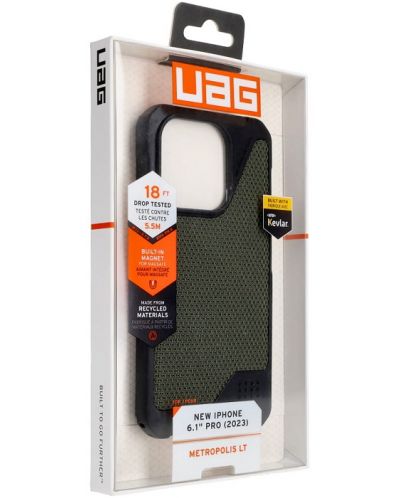 Калъф UAG - Metropolis LT Kevlar MagSafe, iPhone 15 Pro, Olive - 10