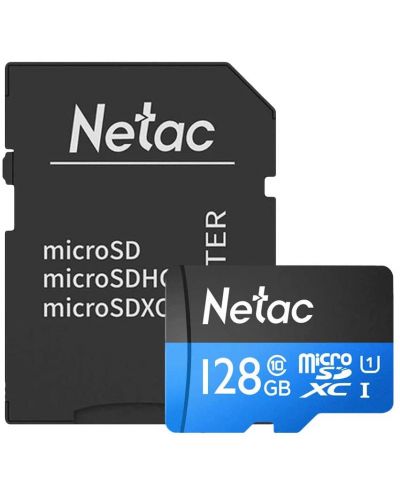 Карта памет Netac - 128GB, microSDXC, Class10 + адаптер - 1