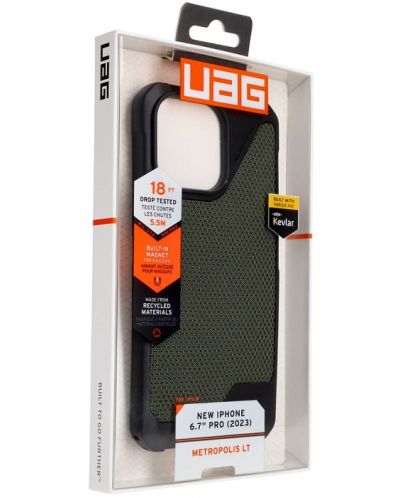 Калъф UAG - Metropolis LT Kevlar MagSafe, iPhone 15 Pro Max, Olive - 9