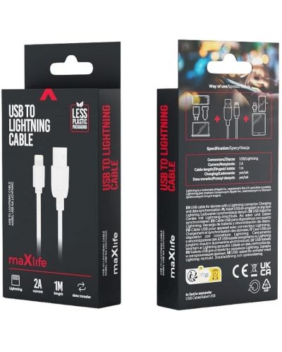 Кабел Maxlife - USB-A/Lightning, 1 m, бял - 2