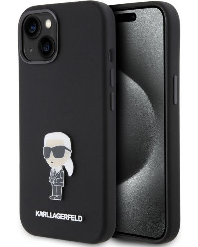 Калъф Karl Lagerfeld - PU Saffiano Card Slot Metal, iPhone 15, черен - 1