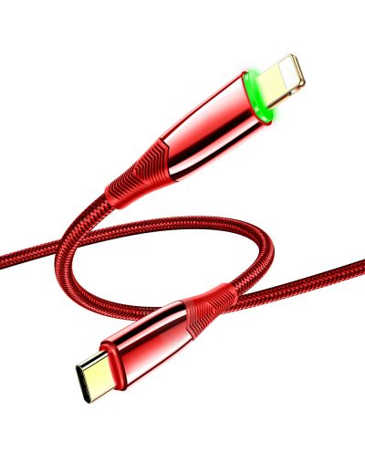 Кабел Xmart - Shark, Lightning/USB-C, 1.2 m, червен - 3