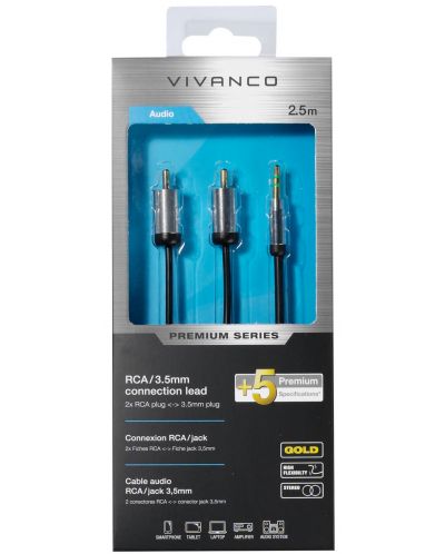 Кабел Vivanco - Premium, RCA/3.5mm, 2.5m, черен - 2