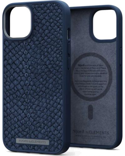 Калъф Njord - Salmon Leather MagSafe, iPhone 14 Plus, син - 3