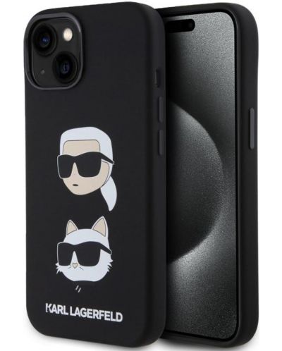 Калъф Karl Lagerfeld - Liquid Silicone Saffiano Choupette Head, iPhone 15, черен - 1
