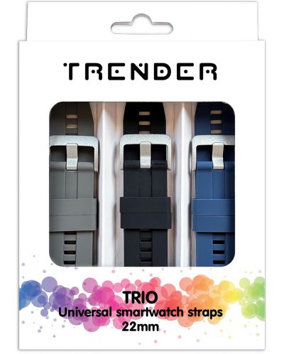 Каишки Trender - Trio Bundle, 22 mm, 3 броя, сива/черна/синя - 1