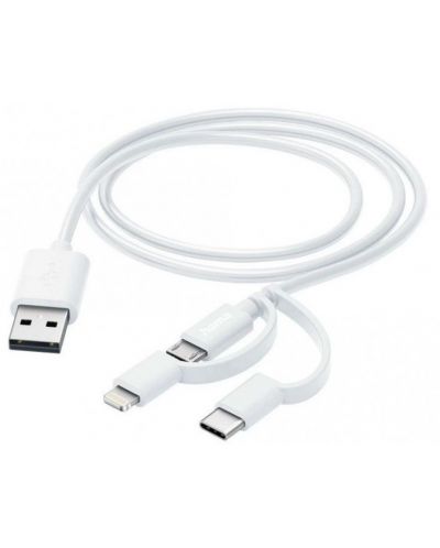 Кабел Hama - 201535, USB-A/Micro USB/USB-C/Lightning, 1 m, бял - 1