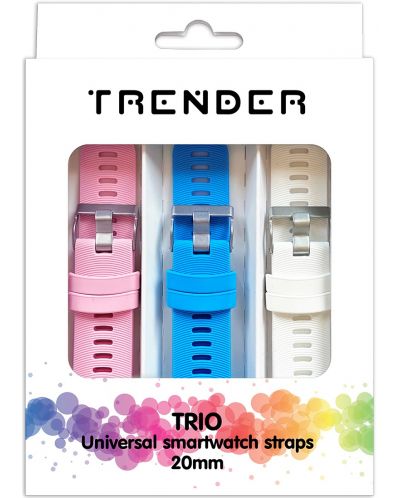 Каишки Trender - Trio Bundle, 20 mm, 3 броя, розова/синя/бяла - 1
