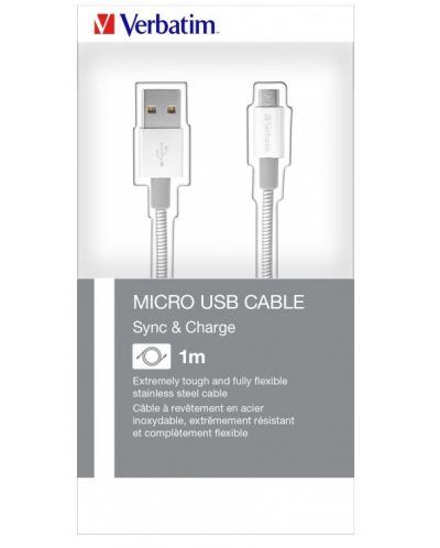 Кабел Verbatim - Sync & Charge, Micro USB/USB-A, 1 m, сребрист - 3