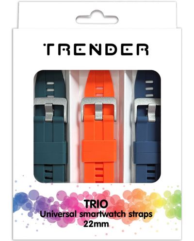 Каишки Trender - Trio Bundle, 22 mm, 3 броя, зелена/оранжева/синя - 1