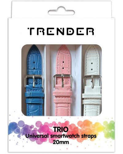 Каишки Trender - Trio Croco, 20 mm, 3 броя, синя/розова/бяла - 1