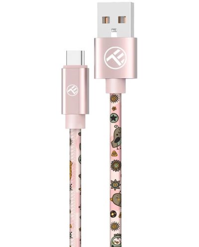 Кабел Tellur - Graffiti, USB-A/USB-C, 3A, 1 m, розов - 1