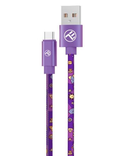 Кабел Tellur - Graffiti, USB-A/USB-C, 3A, 1 m, лилав - 1
