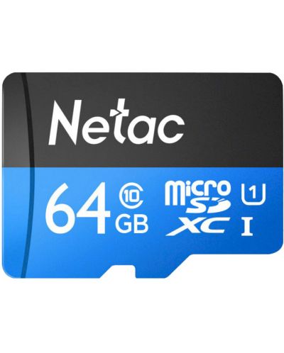 Карта памет Netac - 64GB, microSDXC, Class10 + адаптер - 2
