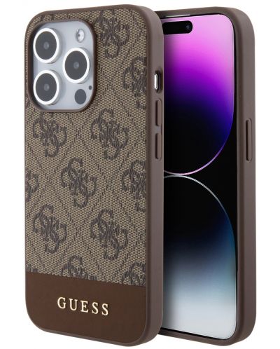 Калъф Guess - PU 4G Stripe, iPhone 15 Pro, MagSafe, кафяв - 1