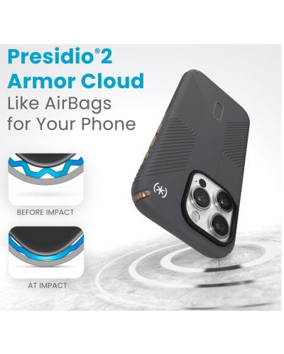 Калъф Speck - Presidio 2 Grip, iPhone 15 Pro, MagSafe ClickLock, сив - 6