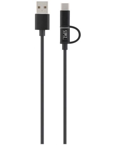 Кабел TnB - 2 в 1, USB-A/Micro USB/USB-C, 1 m, черен - 1