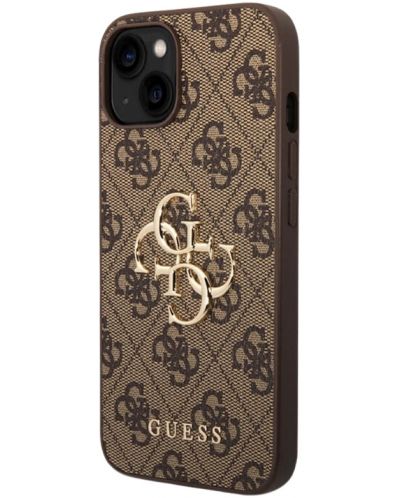 Калъф Guess - PU 4G Metal Logo, iPhone 15, кафяв - 3