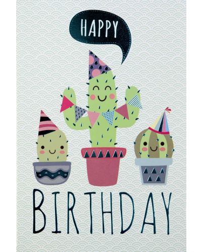 Картичка за рожден ден Busquets - Кактуси, зелена - 1